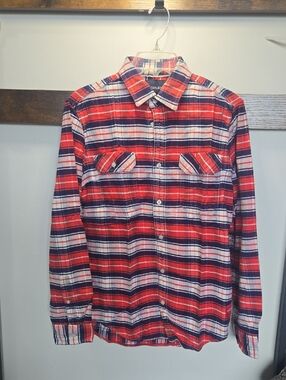 Calvin Klein Jeans Red White and Navy Plaid Button-Down Shirt
